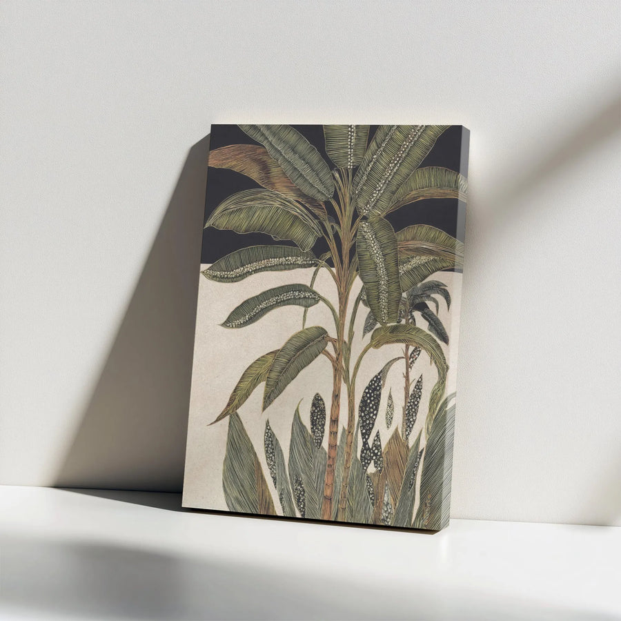 Vintage Botanical Canvas Wall Art | Tropical Banana Leaf Illustration | Premium Gallery Wrapped Print | Modern Minimalist Home Decor Gift