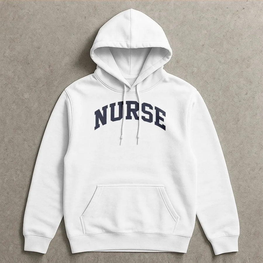 Nurse Hoodie | Vintage Varsity Lettering Graphic | Premium Cotton Blend | Nursing School Graduation Gift for Men and Women