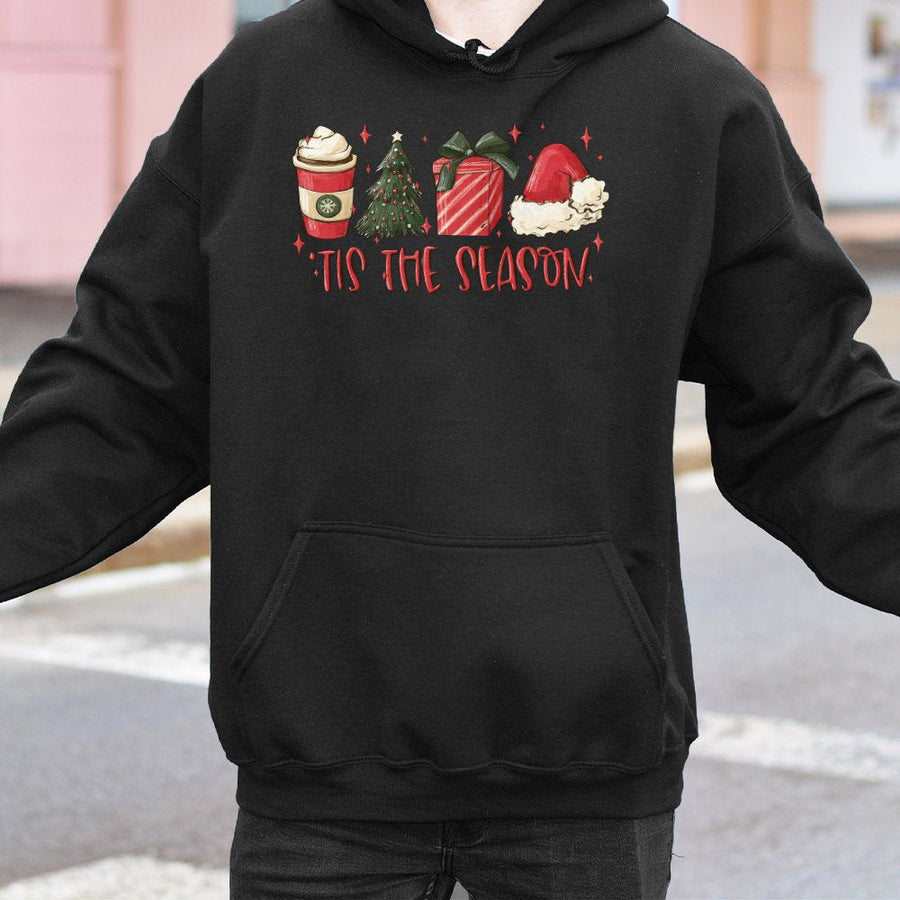 Tis The Season Hoodie | Festive Christmas Graphic Sweatshirt | Premium Cotton-Poly Blend | Cozy Holiday Gift for Women and Men