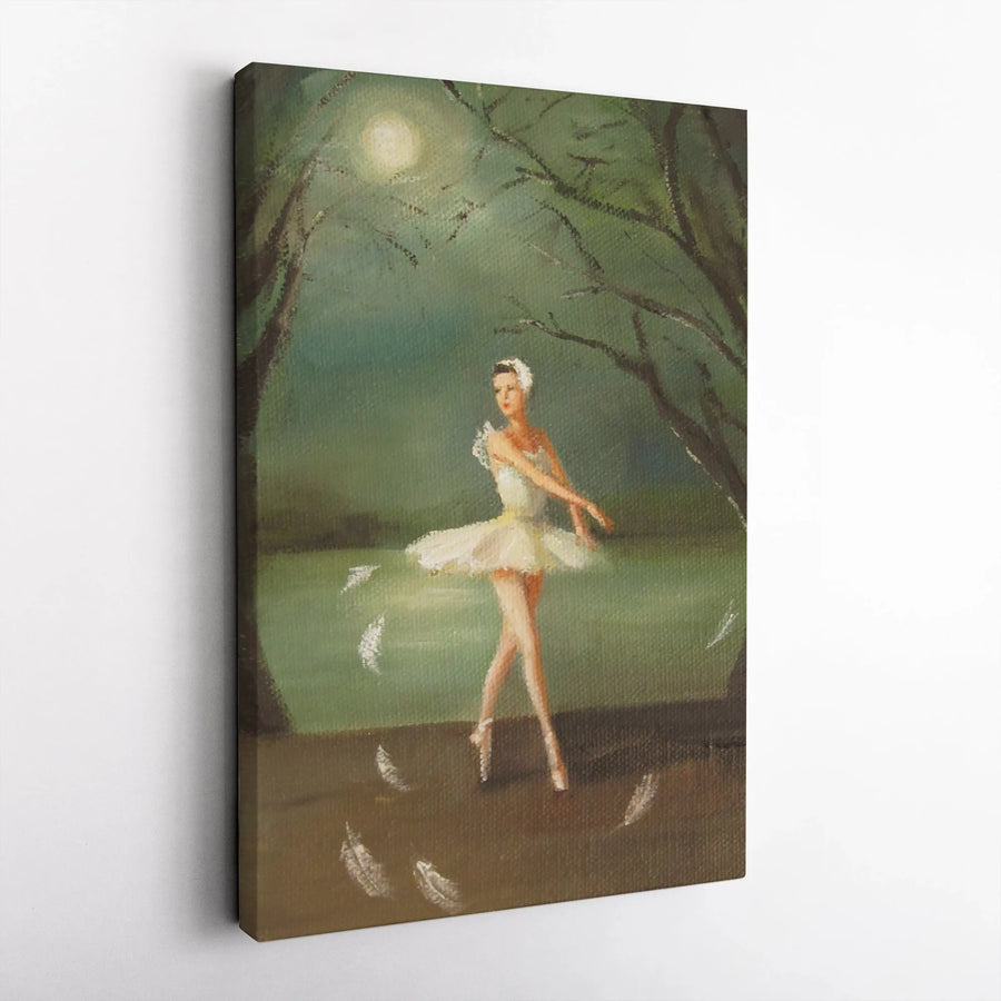 Ballerina Canvas Wall Art | Moonlit Swan Lake Dance Painting | Premium Gallery Wrapped Canvas | Gift for Dancers & Home Decor