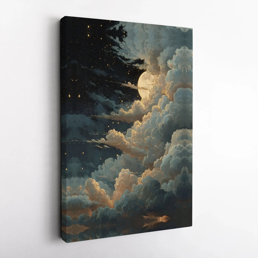 Celestial Moon Wall Art | Dreamy Night Sky with Luminous Clouds | Premium 1.25" Gallery Canvas | Ethereal Decor for Bedroom or Living Room