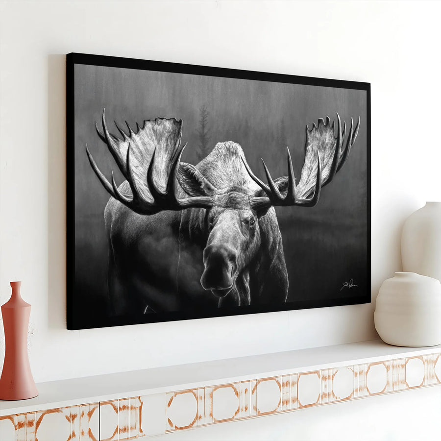 Bull Moose Canvas Wall Art | Monochrome Wildlife Sketch Print | 1.25" Premium Gallery Wrap | Rustic Lodge Decor & Nature Lover Gift