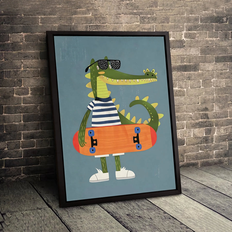 Skater Alligator Wall Art | Cool Crocodile With Sunglasses Graphic | Premium Gallery-Wrapped 1.25" Canvas | Fun Nursery & Kid's Room Decor
