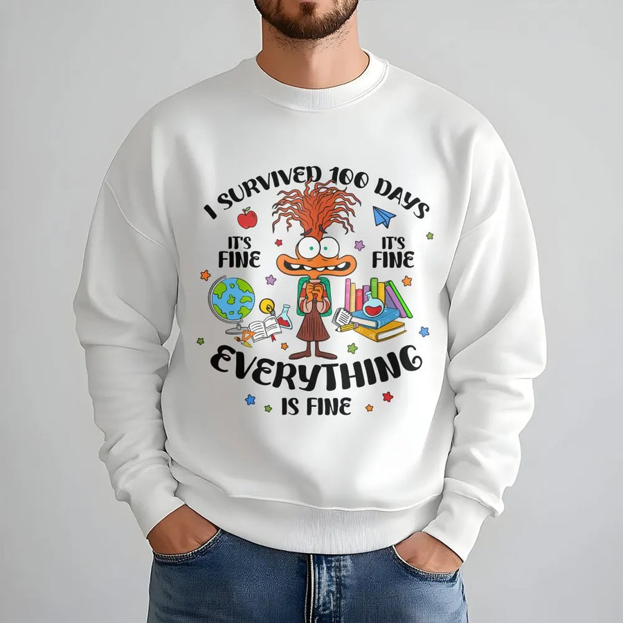 100 Days of School Sweatshirt | Funny Teacher Survivor School Gift | Premium Cotton Blend Crewneck | Educator Appreciation Apparel