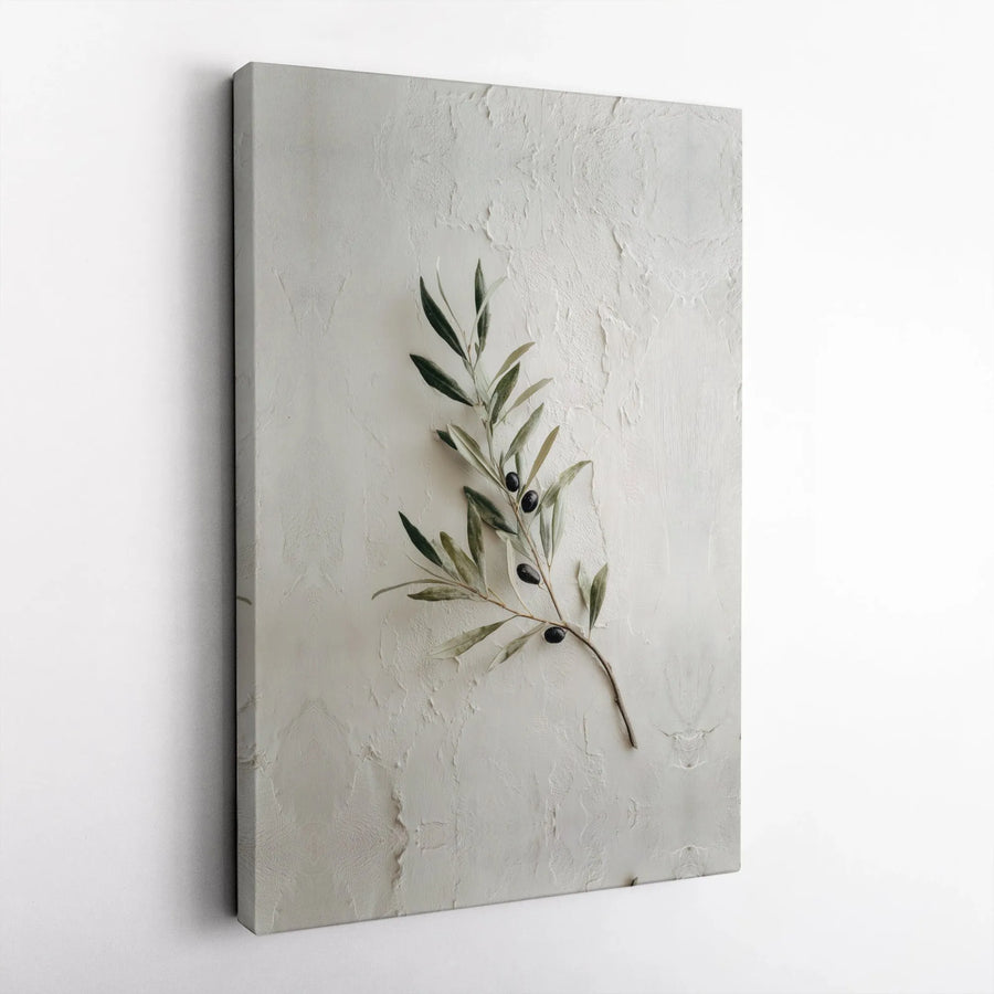 Olive Branch Canvas Wall Art | Minimalist Botanical Print with Textured Background | Premium Thick Gallery Wrap | Modern Farmhouse Kitchen Decor Gift