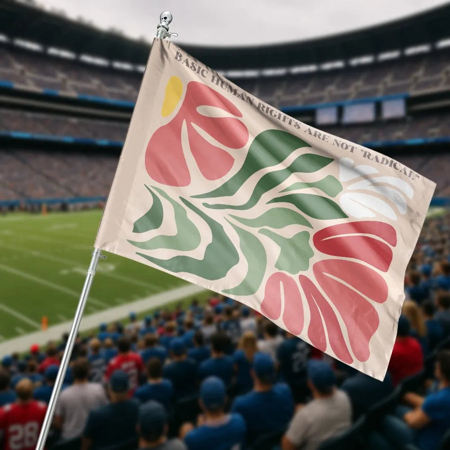 Human Rights Flag | "Basic Human Rights Are Not Radical" Abstract Floral Art | Premium Double Sided Polyester | Progressive Yard Decor & Activist Gift