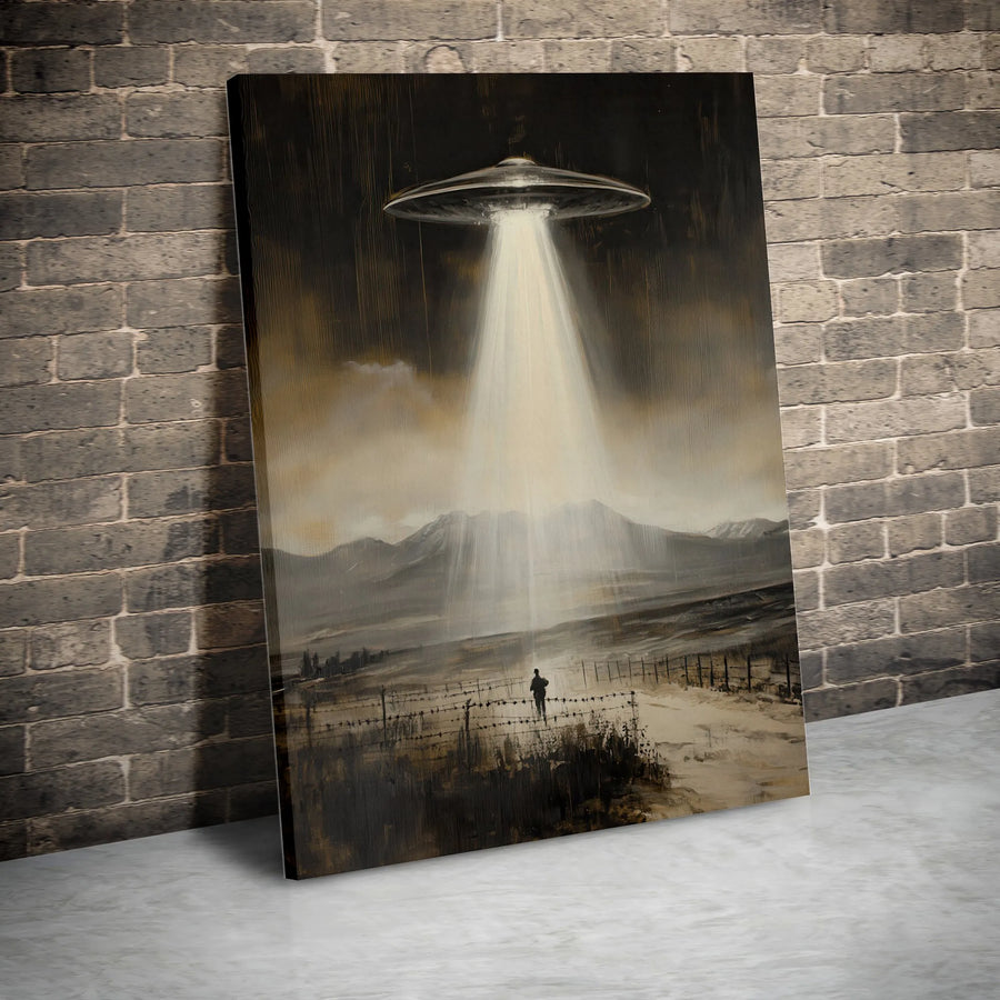 UFO Abduction Wall Art | Moody Alien Spaceship Landscape | Premium Gallery-Wrapped Canvas | Sci-Fi Home Decor Gift