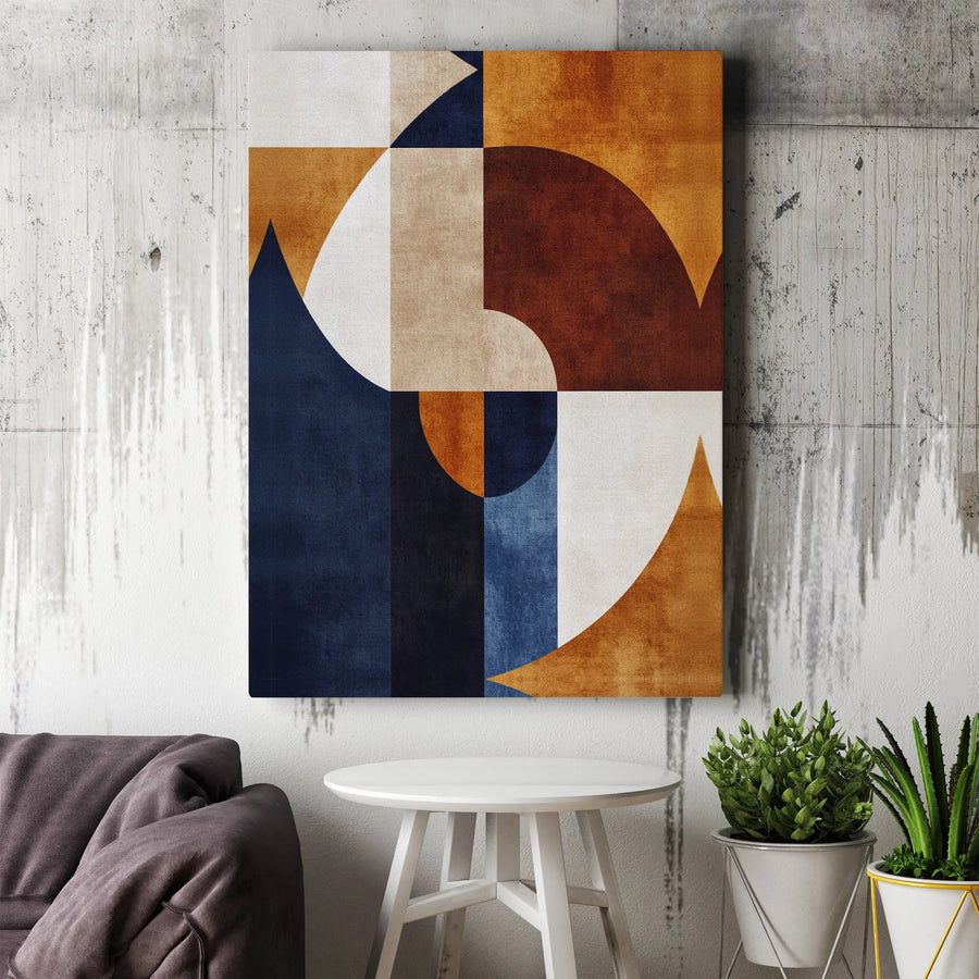 Abstract Geometric Canvas Wall Art | Mid-Century Modern Navy Rust Beige Decor | 1.25-Inch Gallery Wrap | Premium Framed Or Unframed Print