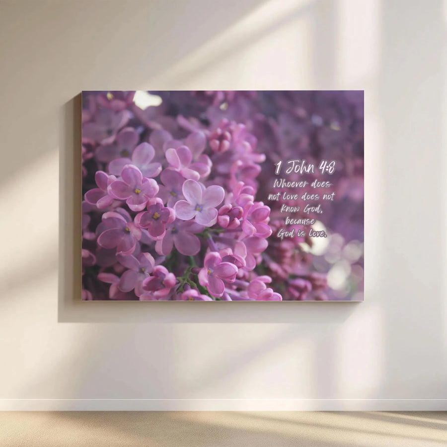 1 John 4:8 Wall Art | God Is Love Bible Verse Floral Print | Premium Gallery Wrapped Canvas | Christian Home Decor Gift