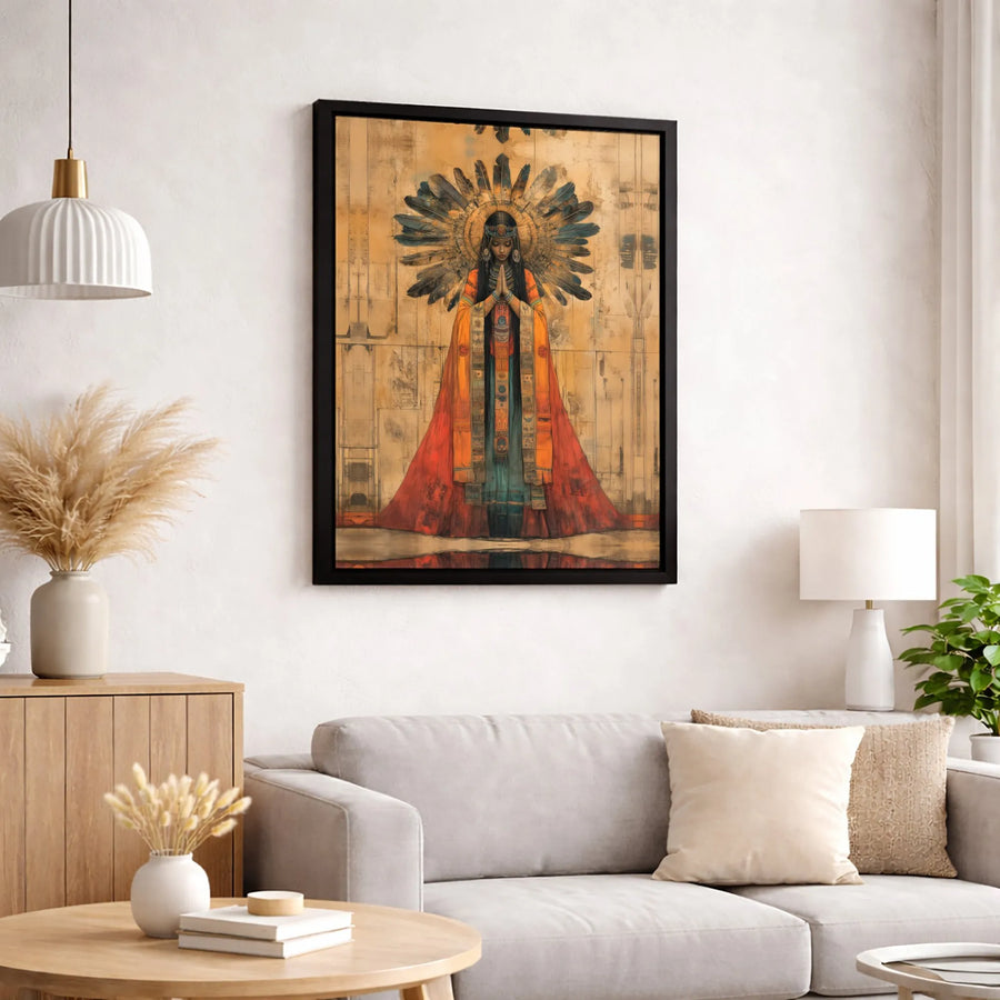 Native American Woman Wall Art | Spiritual Indigenous Portrait Canvas | Premium Gallery Wrapped Decor | Bohemian Home Gift For Her