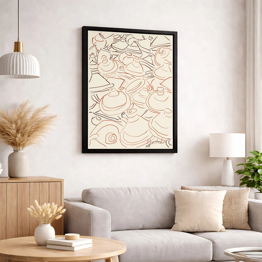 Moroccan Tagine Line Art Canvas | Abstract Kitchen Wall Decor | Premium Fade-Resistant Print | Modern Foodie Home Art Gift