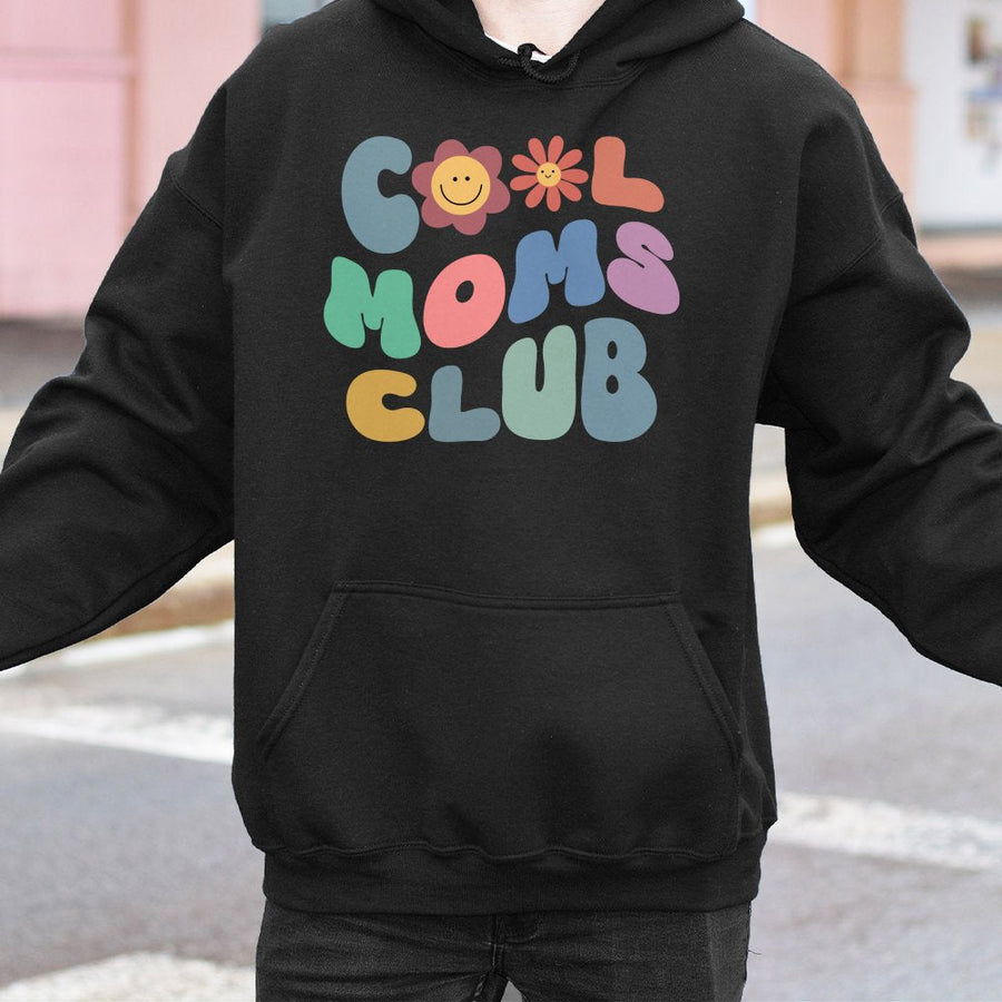 Cool Moms Club Hoodie | Retro Groovy Smiley Face Graphic | Premium Cotton Blend | Funny Mother's Day 2026 Gift for New Mom or Wife