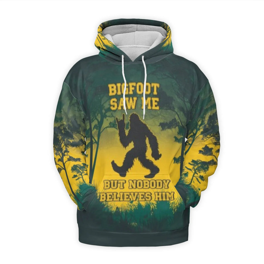 Bigfoot Hoodie | Sasquatch Saw Me Graphic Print | Premium Polyester Fleece Pullover | Funny Cryptid Gift for Men and Women
