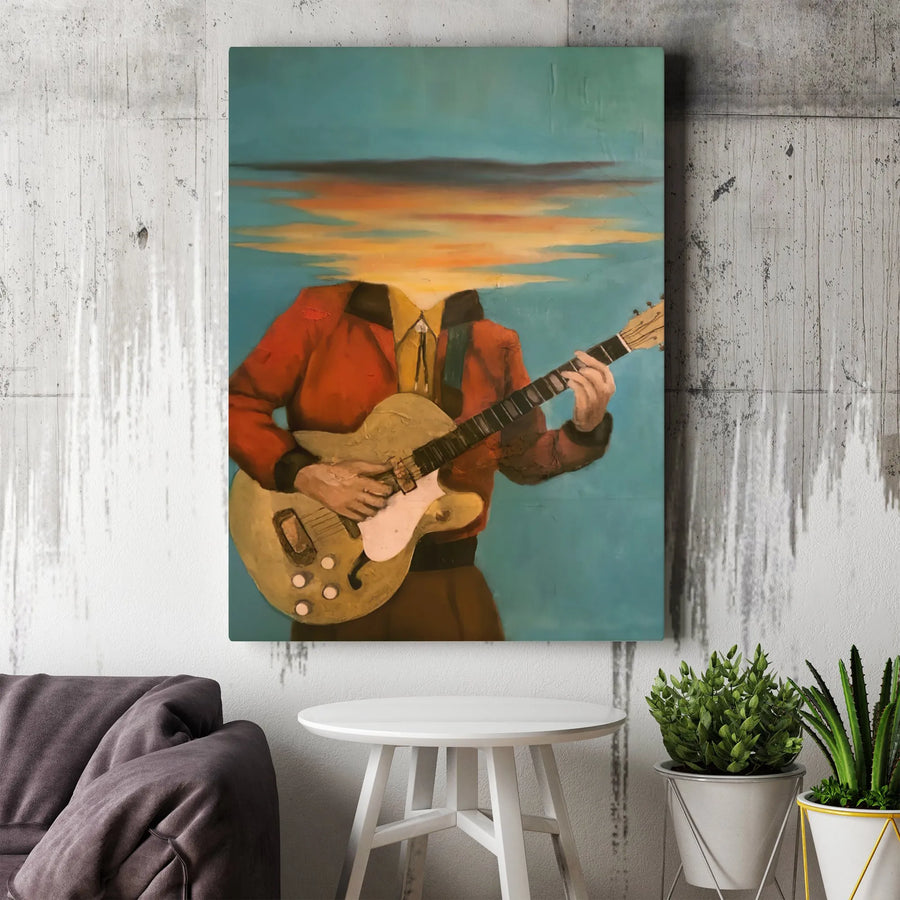 Surreal Guitarist Canvas Print | Headless Musician Sunset Landscape Art | Premium Gallery-Wrapped 1.25" Canvas | Unique Home Decor Gift