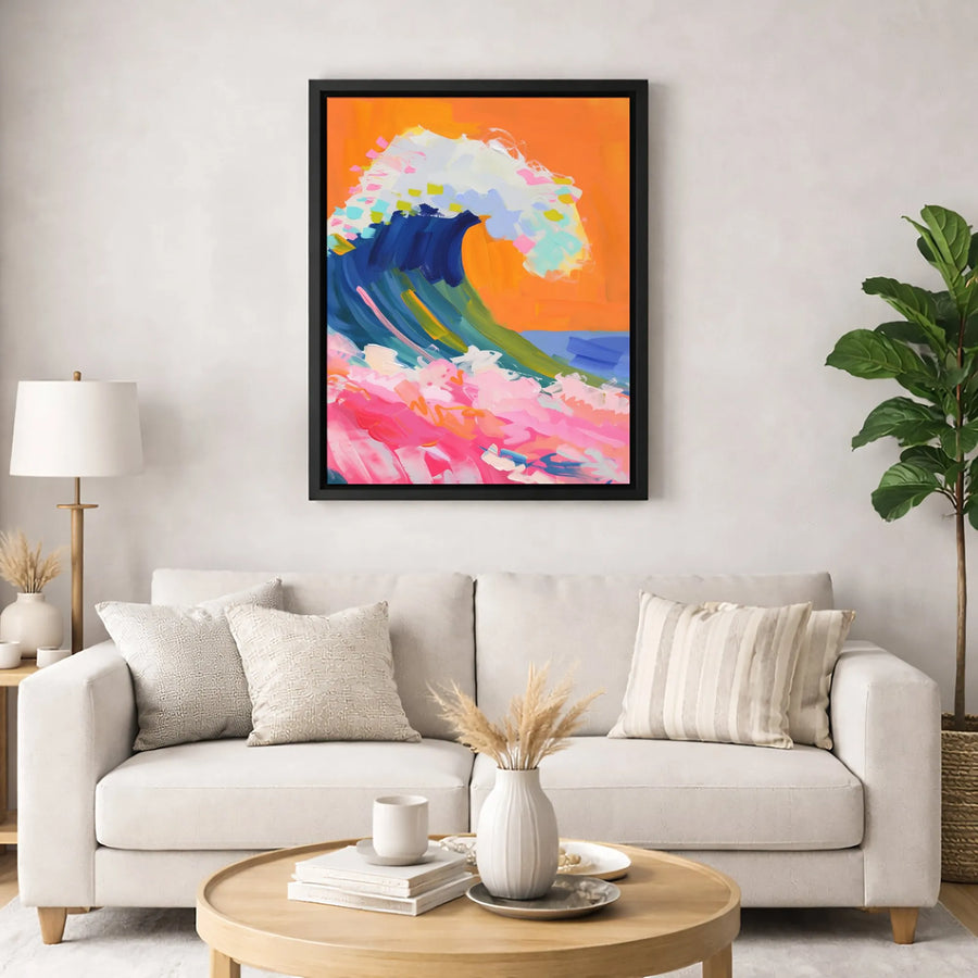 Abstract Ocean Wave Canvas Wall Art | Vibrant Coastal Painting Print | Gallery-Quality 1.25" Thick Frame | Modern Home Decor Gift