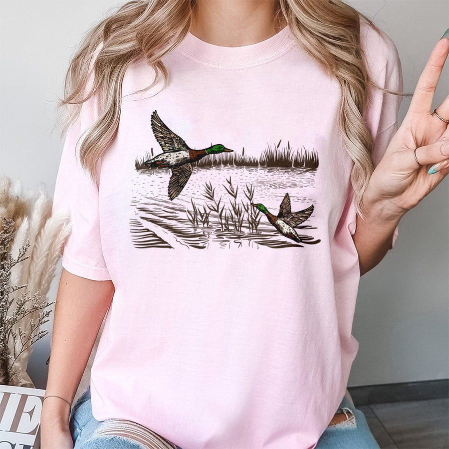 Duck Hunting T-Shirt | Vintage Mallard Flying Illustration | Premium Soft Cotton Apparel | Wildlife Outdoorsman Gift for Hunters