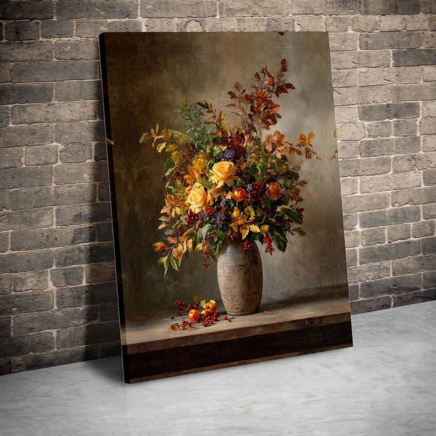 Vintage Floral Still Life Canvas Art | Classic Oil Painting Style Rose Bouquet | Premium Framed Canvas Print | Gift for Farmhouse Living Room Decor