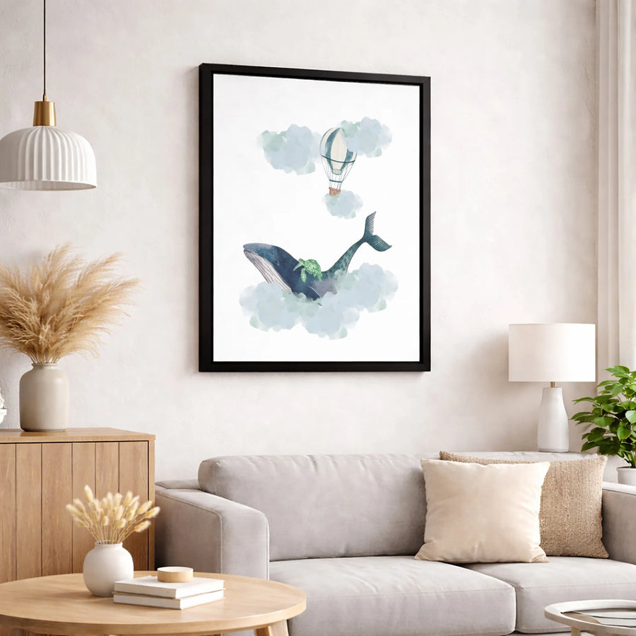 Whale and Sea Turtle Canvas Wall Art | Watercolor Hot Air Balloon Decor | Premium Fade-Resistant Print | Nursery and Kids Room Wall Decor