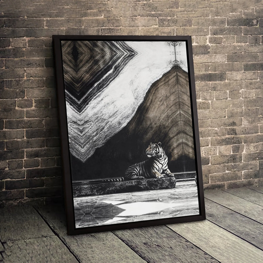 Tiger Wall Art Canvas | Abstract Black and White Marble Print | Gallery-Quality 1.25 Inch Thick Wrap | Modern Living Room Home Decor
