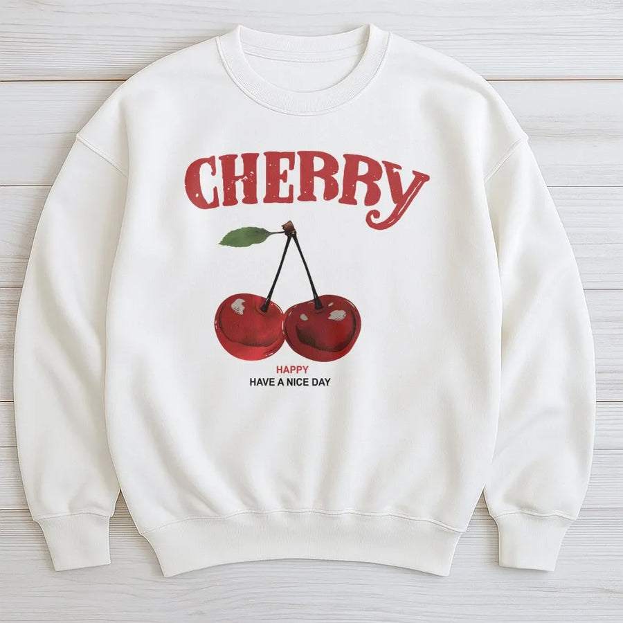 Cherry Graphic Sweatshirt | Cute Fruit Aesthetic Pullover | Premium Cotton Blend Crewneck | Trendy Retro Fruit Gift For Her