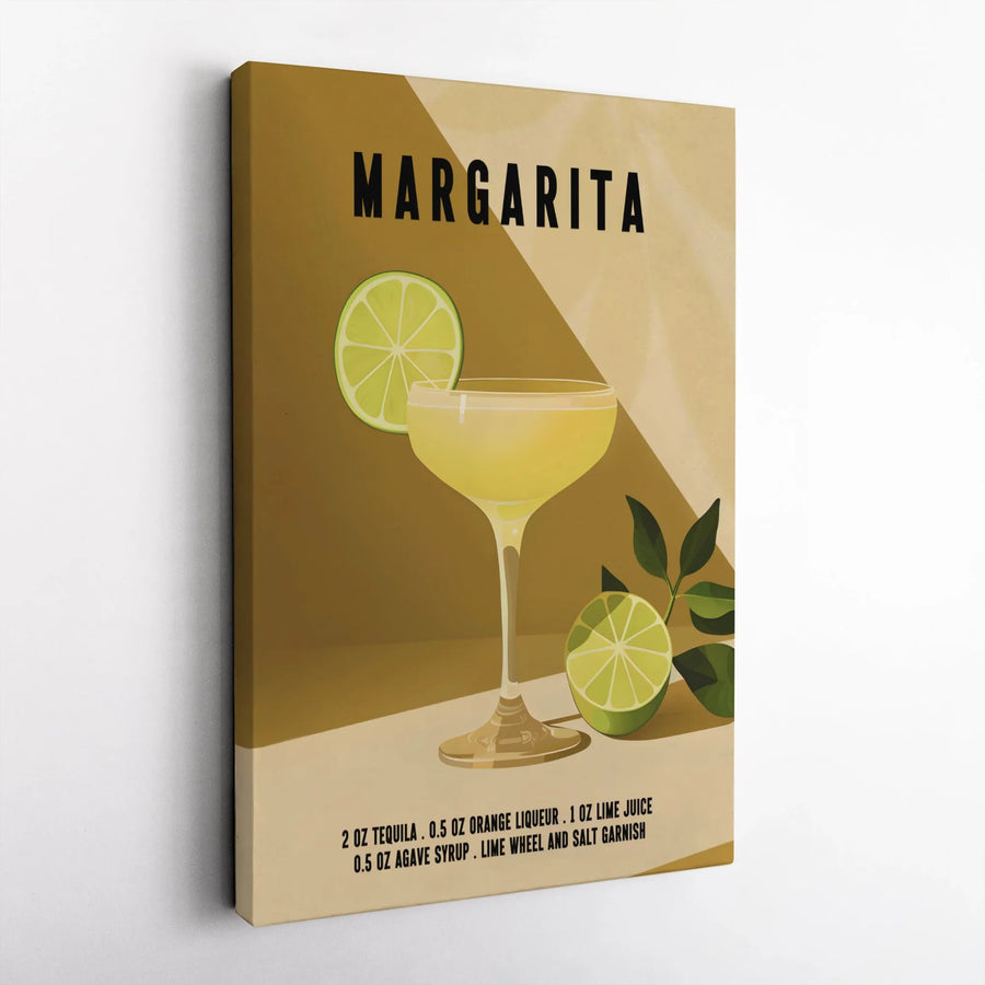 Margarita Cocktail Recipe Wall Art | Minimalist Kitchen & Bar Poster Print | Premium Gallery-Wrapped Canvas | Unique Gift for Mixologists & Bartenders