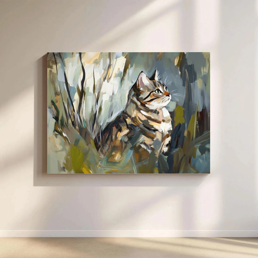 Tabby Cat Wall Art | Impressionist Animal Oil Painting Style | Premium Gallery Wrap Canvas | Modern Home Decor Gift for Cat Lovers