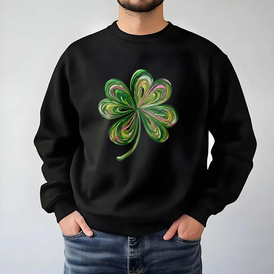 St Patrick’s Day Sweatshirt | Abstract Watercolor Shamrock Four Leaf Clover | Premium Cotton Blend | Unisex Irish Party Gift Apparel