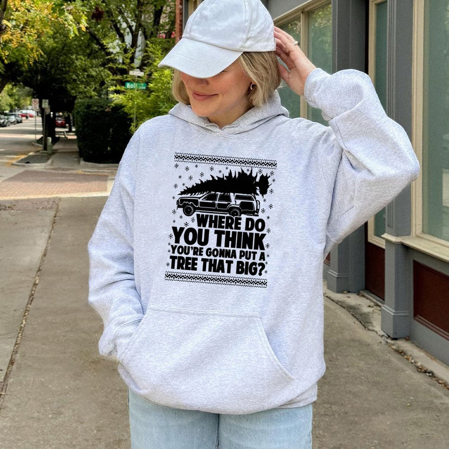 Funny Christmas Hoodie | SUV Christmas Tree Graphic Sweatshirt | Premium Cotton Blend | Humorous Holiday Gift for Men and Women