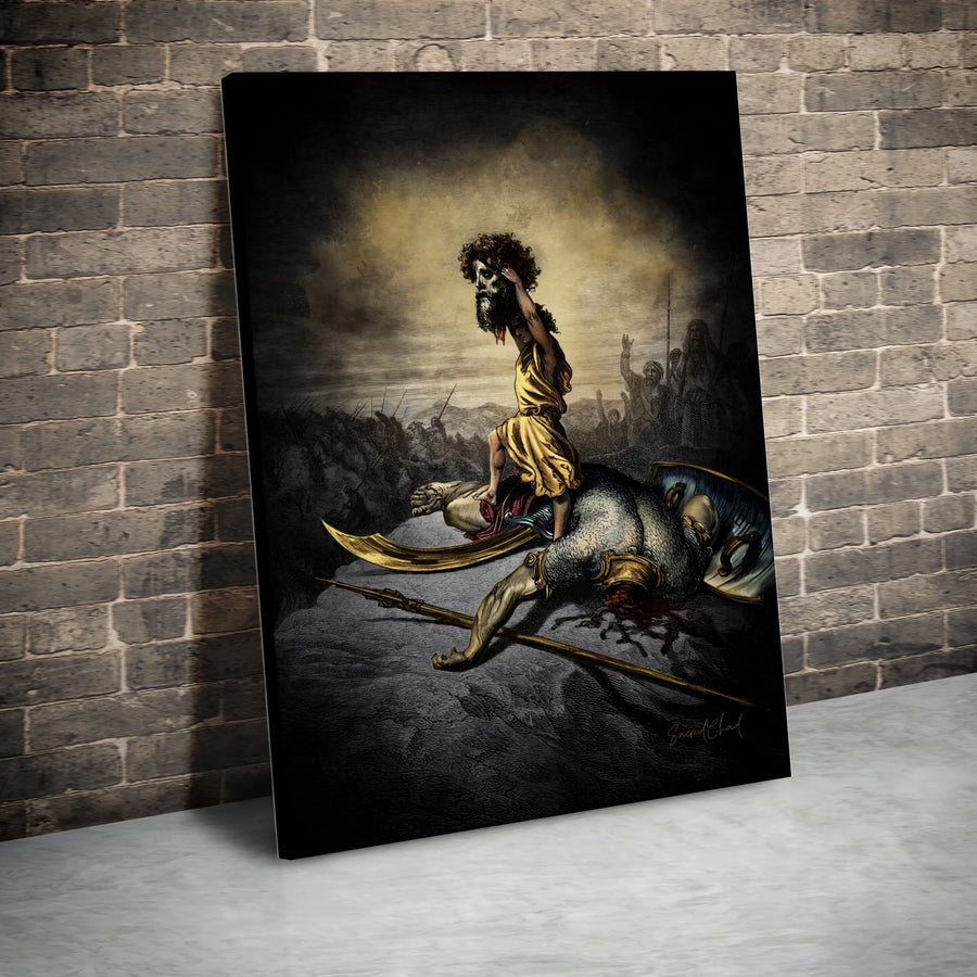 David and Goliath Canvas Print | Biblical Hero Wall Art Illustration | Premium Gallery Wrapped Decor | Gift for History and Religious Art Lovers