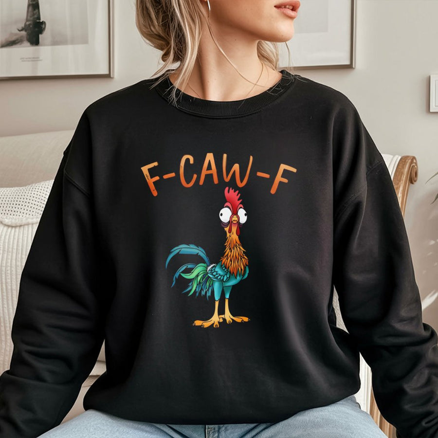 Funny Chicken Sweatshirt | F-Caw-F Quirky Rooster Graphic | Premium Cotton Blend Crewneck | Humorous Farm Animal Gift For Farmers Or Chicken Lovers