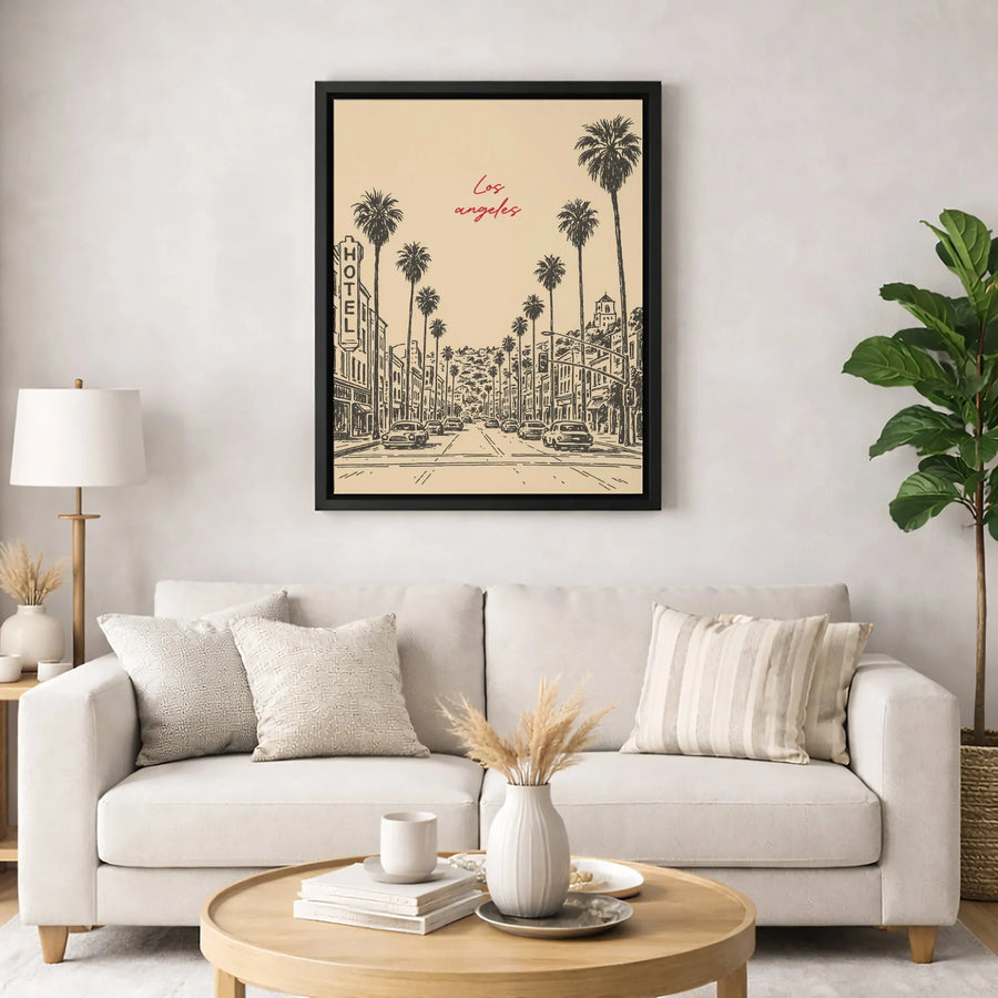 Los Angeles Wall Art | California Sketch With Palm Trees | Premium Gallery-Wrapped Canvas | Modern Cityscape Home Decor Gift