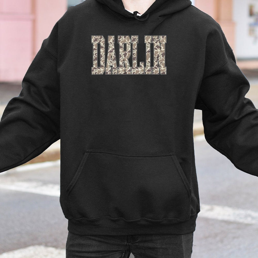 Darlin Camo Hoodie | Western Varsity Lettering Graphic | Cotton-Poly Blend Premium Comfort | Country Girl Gift for Her