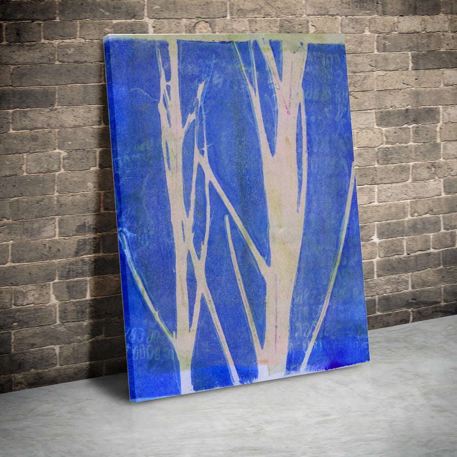 Abstract Twig Canvas Print | Blue Monoprint Style Botanical Wall Art | Premium 1.25" Thick Profile | Modern Living Room Decor Gift