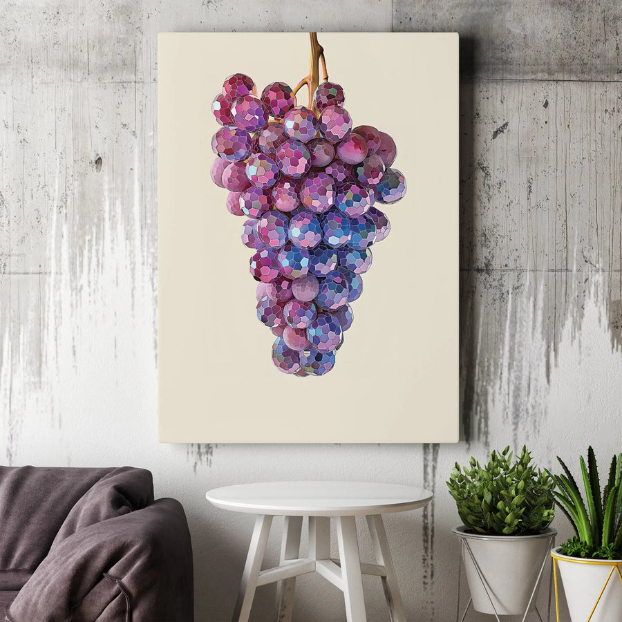 Geometric Grapes Vertical Canvas | Modern Polygonal Fruit Art | Premium Gallery Print | Kitchen & Dining Room Decor Gift