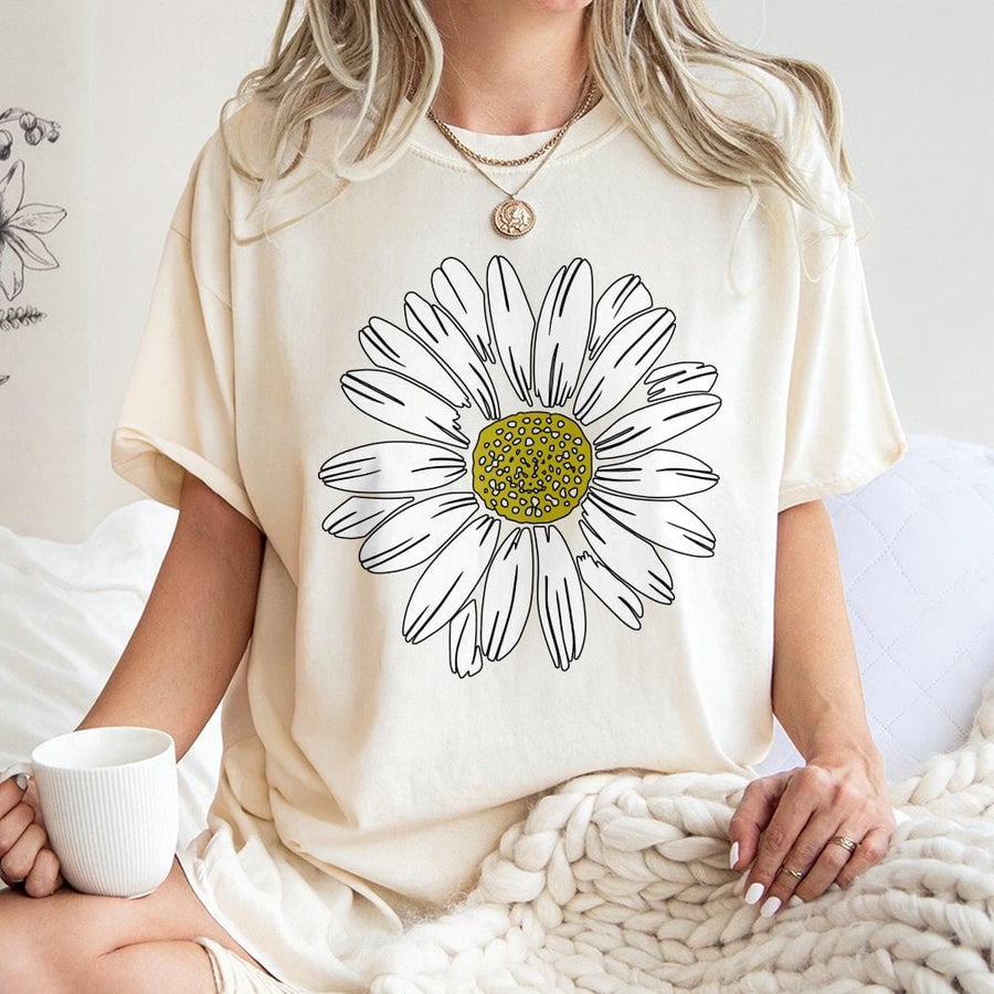 Daisy Flower Graphic T-Shirt | Minimalist Botanical Art Print | Premium 100% Cotton Soft Tee | Nature Lover Gift For Her