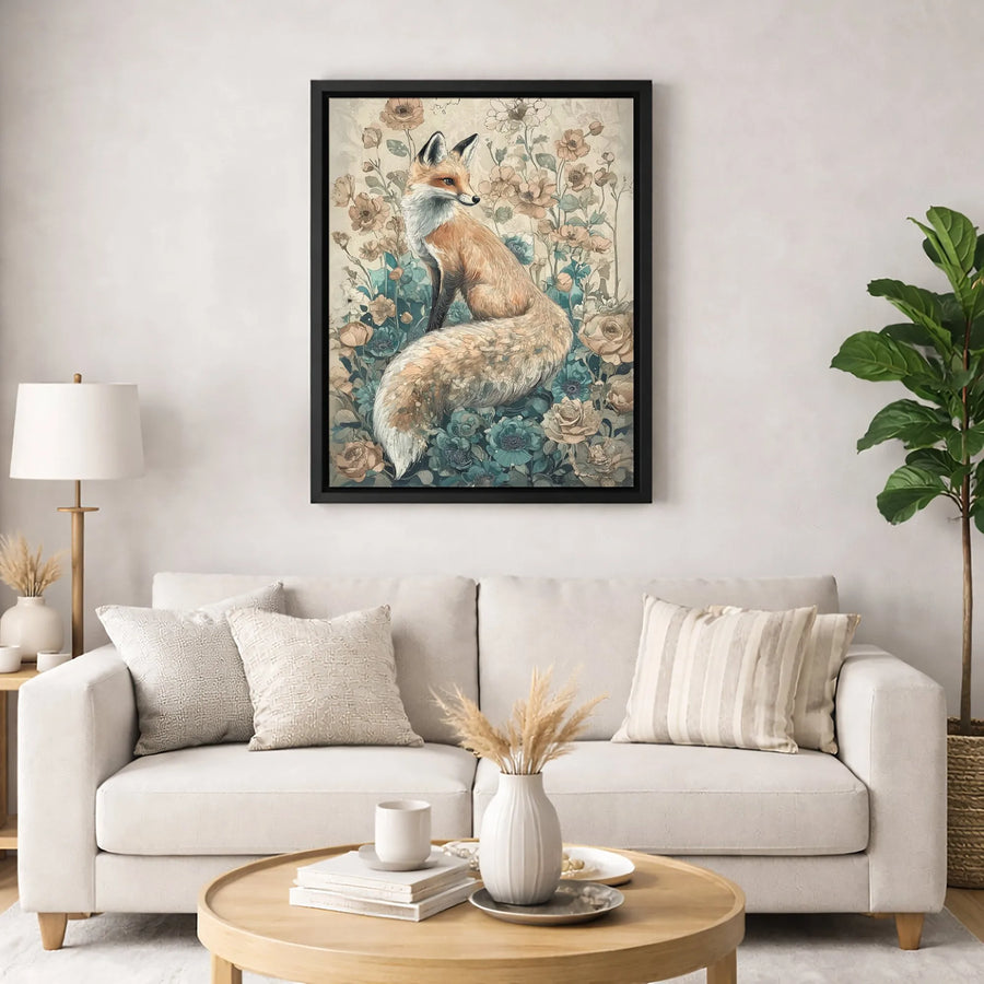 Fox Canvas Wall Art | Vintage Botanical Floral Illustration | Premium Gallery Wrapped Print | Nature Lover Home Decor Gift