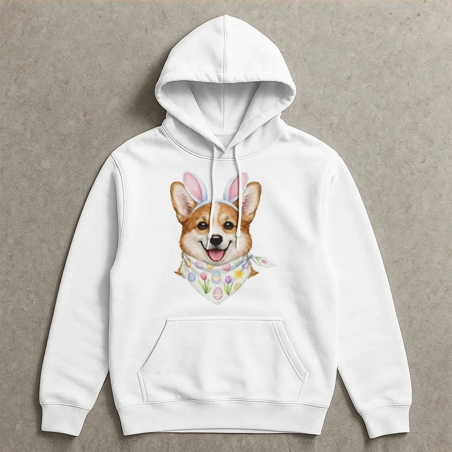 Easter Corgi Hoodie | Cute Dog With Bunny Ears Graphic | Premium Cotton Blend | Funny Spring Holiday Gift For Dog Lovers