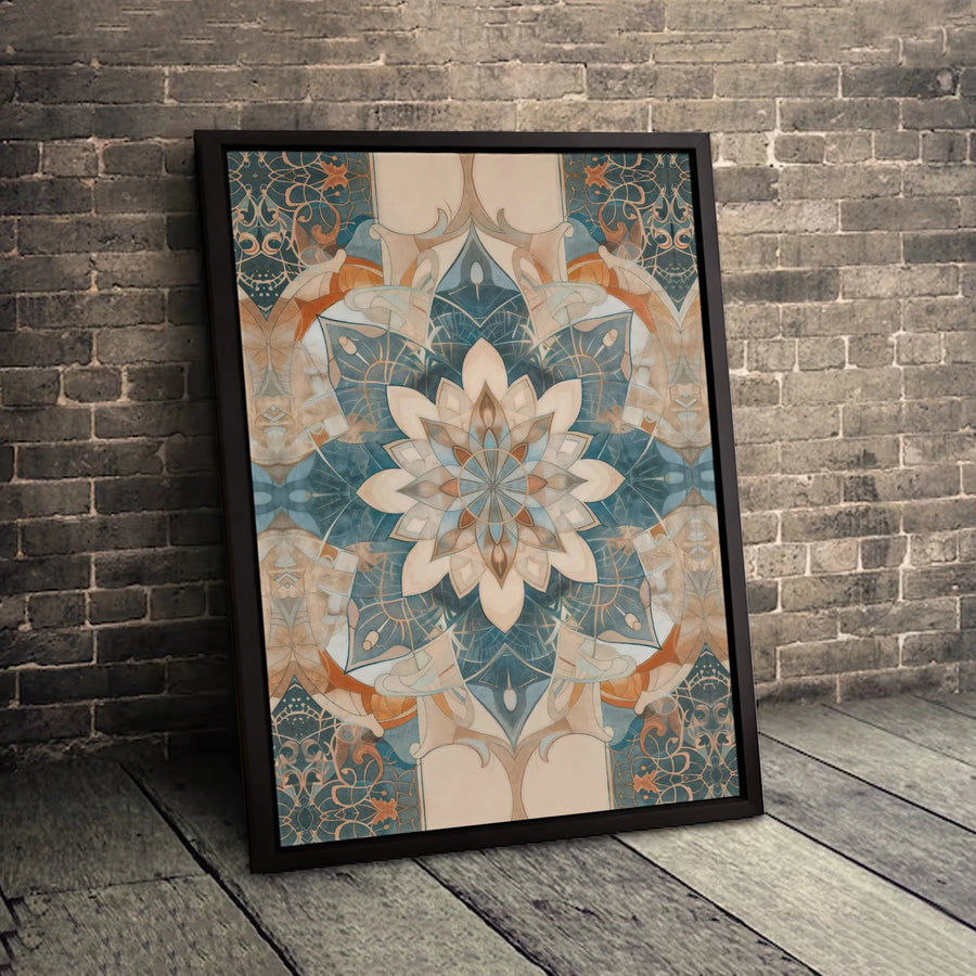 Abstract Mandala Canvas Wall Art | Teal and Terracotta Geometric Floral Print | Premium Gallery-Wrapped 1.25" Profile | Bohemian Home Decor Gift