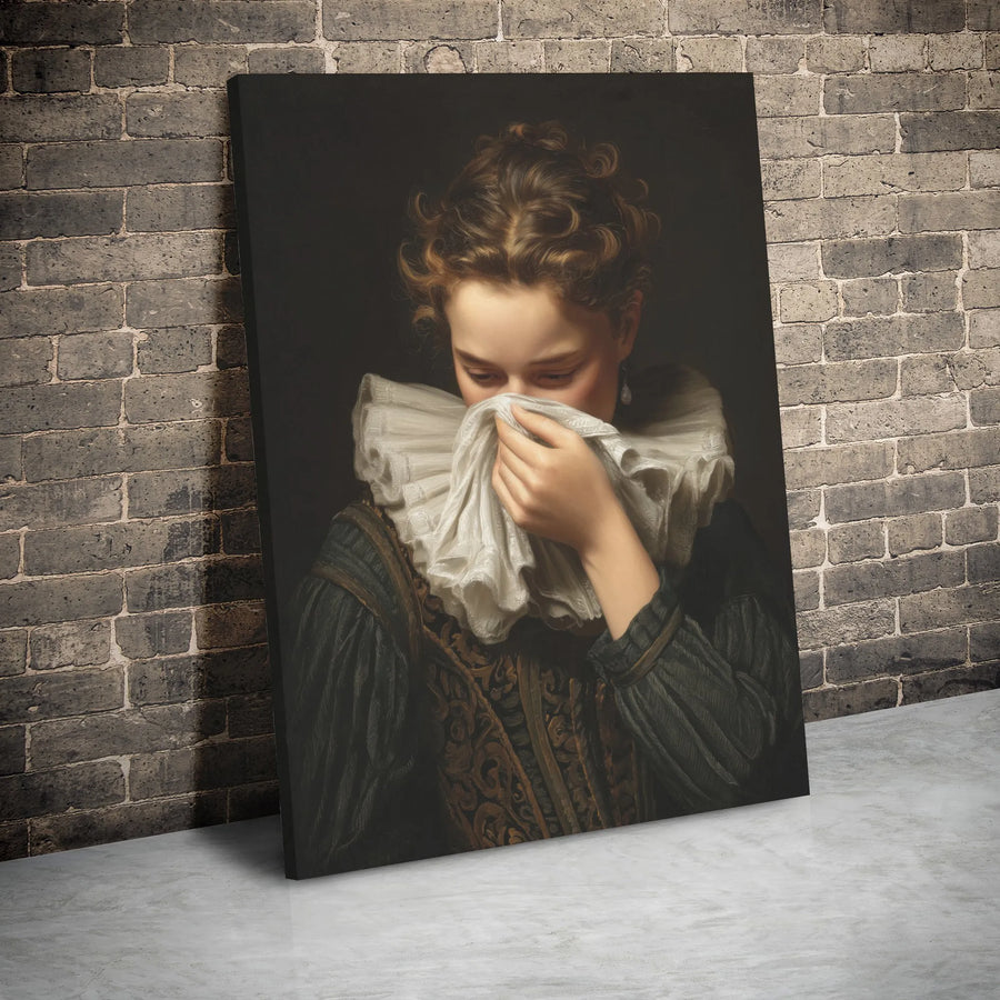 Classical Portrait Canvas Wall Art | Girl With A Ruff Collar Painting | Premium Gallery Wrap Print | Renaissance Style Home Decor Gift