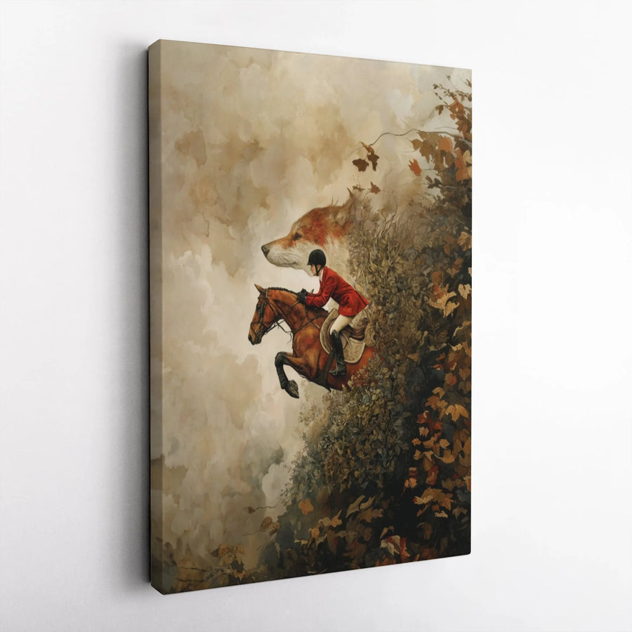 Equestrian Fox Hunting Canvas Print | Surreal Horse Rider Forest Spirit Wall Art | Gallery Wrapped Premium Decor | Gift for Horse Lovers & Riders