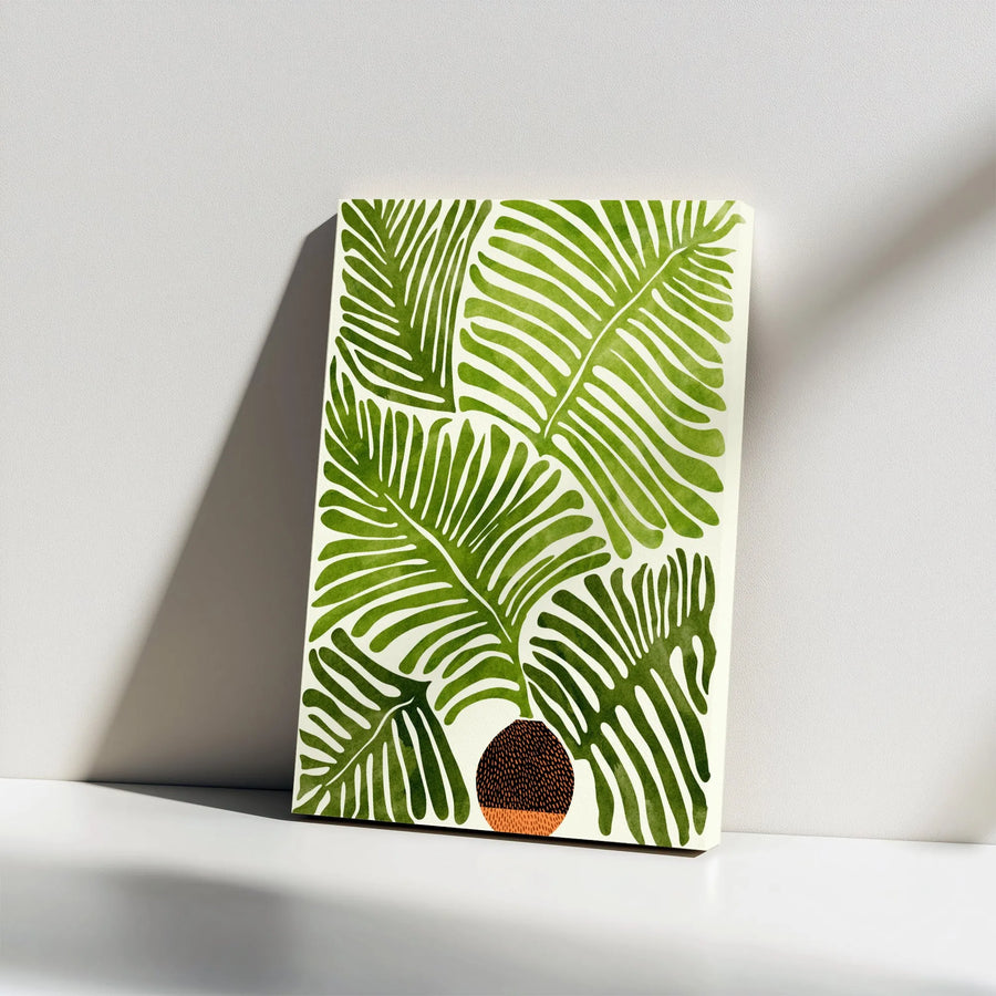 Botanical Fern Print Vertical Canvas | Modern Tropical Leaf Illustration | Premium Gallery Wrapped Wall Art | Minimalist Home Decor Gift