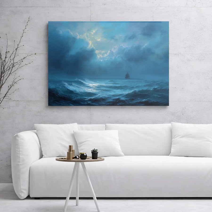 Stormy Sea Oil Painting Canvas | Dramatic Marine Ship Seascape | Premium Gallery Wrap Wall Art | Nautical Decor for Living Room Office