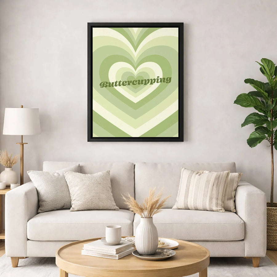 Retro Green Heart Canvas Wall Art | Y2K Aesthetic Concentric Hearts | Premium 1.25 Inch Gallery Wrap | Modern Home Decor Gift