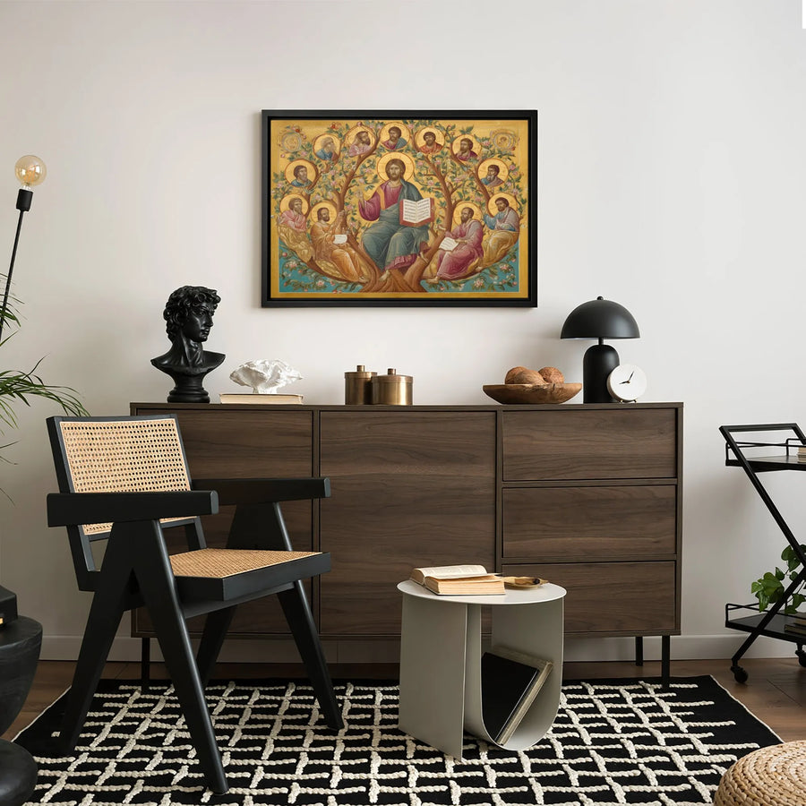 Jesus and The Twelve Apostles Canvas | The True Vine Byzantine Orthodox Icon | Premium Gallery Wrap Wall Art | Religious Home Decor Gift