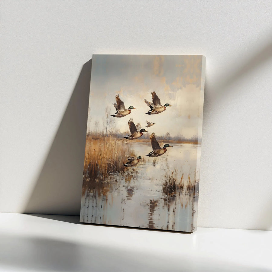 Mallard Ducks Wall Art | Wildlife Marsh Landscape Print | Premium Gallery Wrap Canvas | Rustic Hunting Lodge Decor Gift