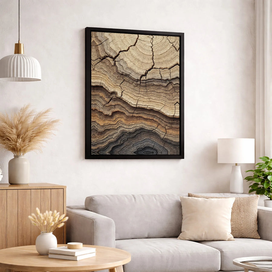 Abstract Tree Ring Wall Art | Cracked Wood Grain Texture | Premium Gallery-Wrapped Canvas | Modern Minimalist Home Decor Gift