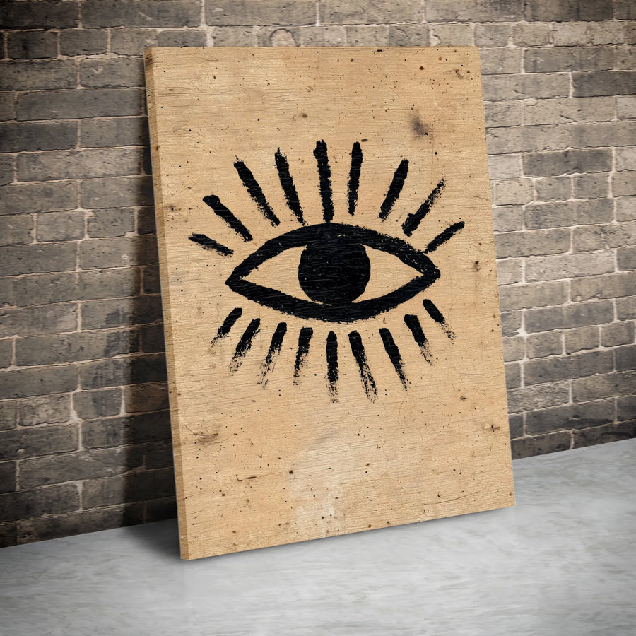 Evil Eye Vertical Canvas | Rustic Wood Style Print | Premium Gallery Wrap | Spiritual Home Decor Gift for Protection