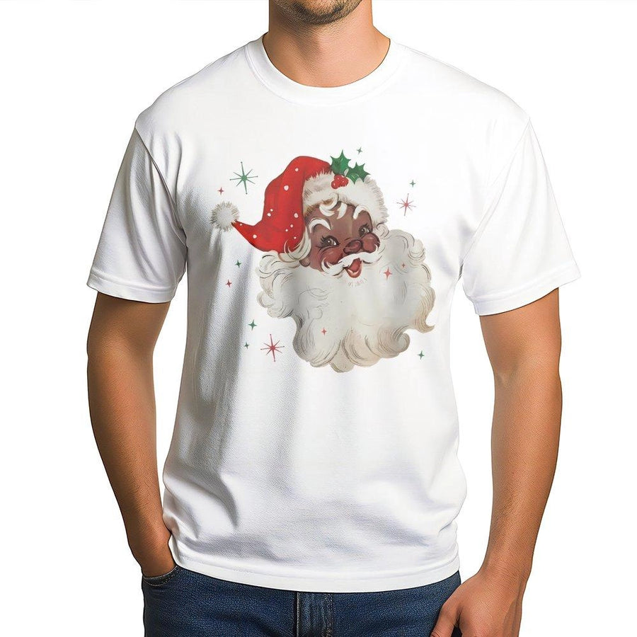 Black Santa Christmas T-Shirt | Vintage African American Santa Illustration | Premium Soft Cotton Unisex Tee | Inclusive Holiday Gift for Family