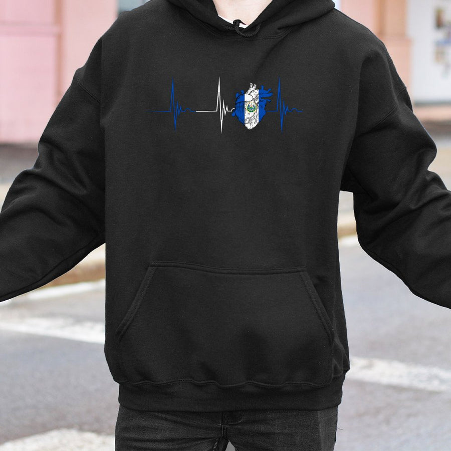 El Salvador Heartbeat Hoodie | Salvadoran Flag Anatomy EKG Design | Soft Cotton-Blend Premium Sweatshirt | Gift for Proud Salvadoran Heritage