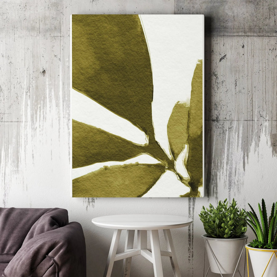 Abstract Olive Leaf Vertical Canvas | Minimalist Botanical Watercolor Art | Premium Thick Gallery Wrapped Print | Modern Living Room Wall Decor